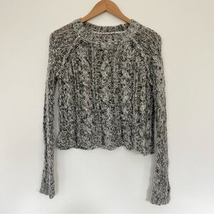 Wooden Ships Loose Gray Cable Thick Knit Cropped Sweater Women’s S/M Chunky Bali